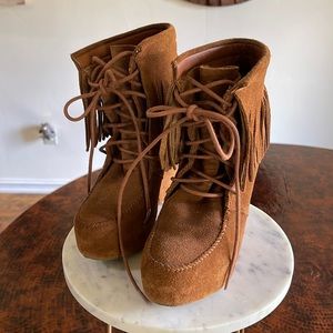 Steve Madden leather fringe platform booties